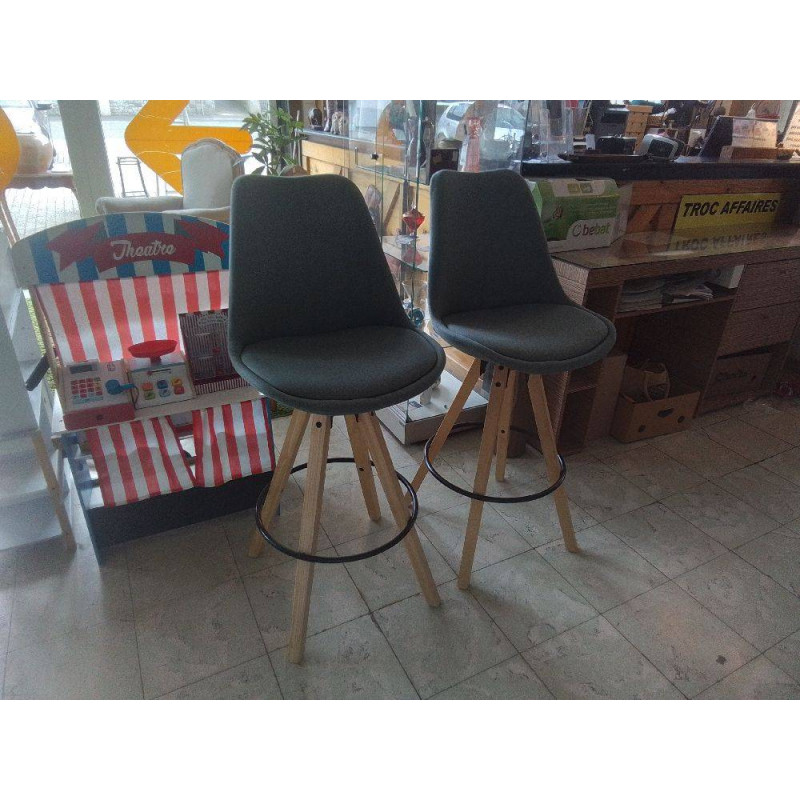 TABOURET DE BAR TISSU GRIS LA PAIRE 