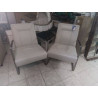 PAIRE DE FAUTEUILS MODERNES CUIR CREME ET METAL 