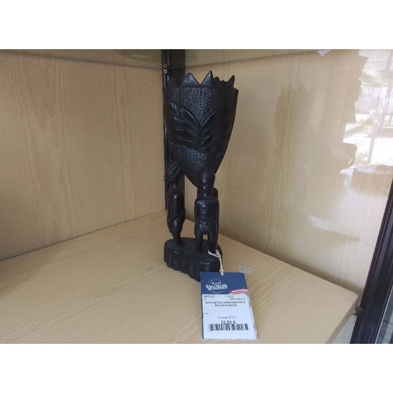 STATUETTE 3 AFRICAINS BOIS SCULPTE ABIME