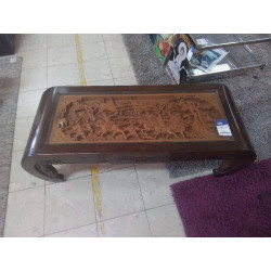 TABLE BASSE ASIATIQUE BOIS SCULPTE 2 TIROIRS