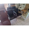 SERIE DE 4 FAUTEUILS SIMILI CUIR NOIR ET METAL 