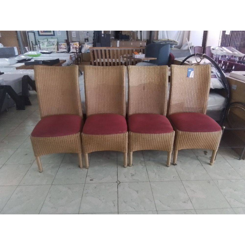 SERIE DE 4 CHAISES ROTIN ASSISE TISSU ROUGE 