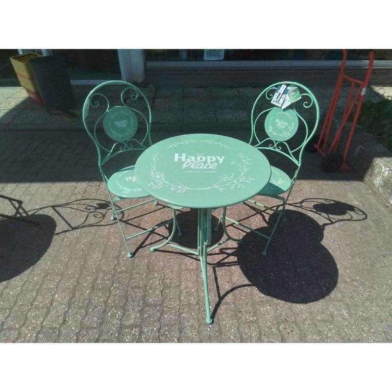 ENSEMBLE BISTROT TABLE ET 2 CHAISES PLIABLES METAL