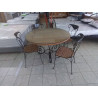 ENSEMBLE TABLE RONDE BOIS ET FER FORGE AVEC 4 CHAISES