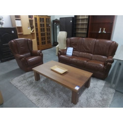 SALON 3+1 CUIR BRUN & BOISERIE