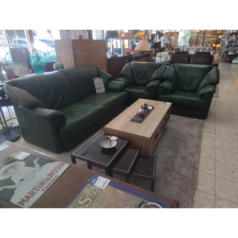 SALON CUIR VERT 3+1+1