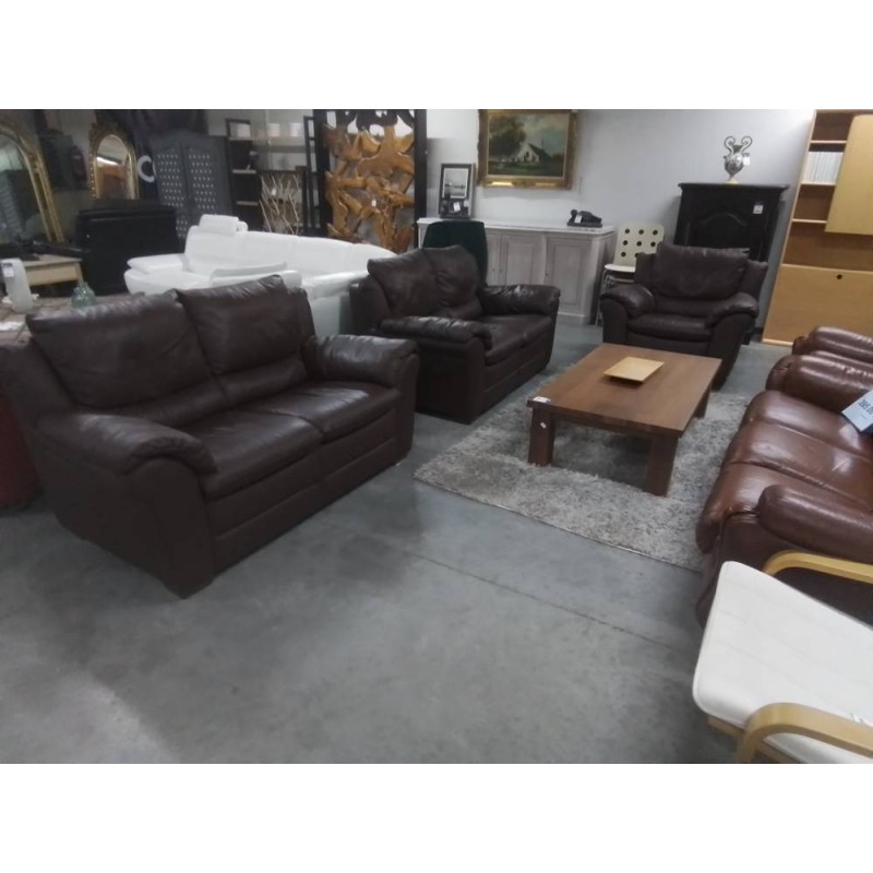SALON ITALSOFA CUIR BRUN 2+2+1