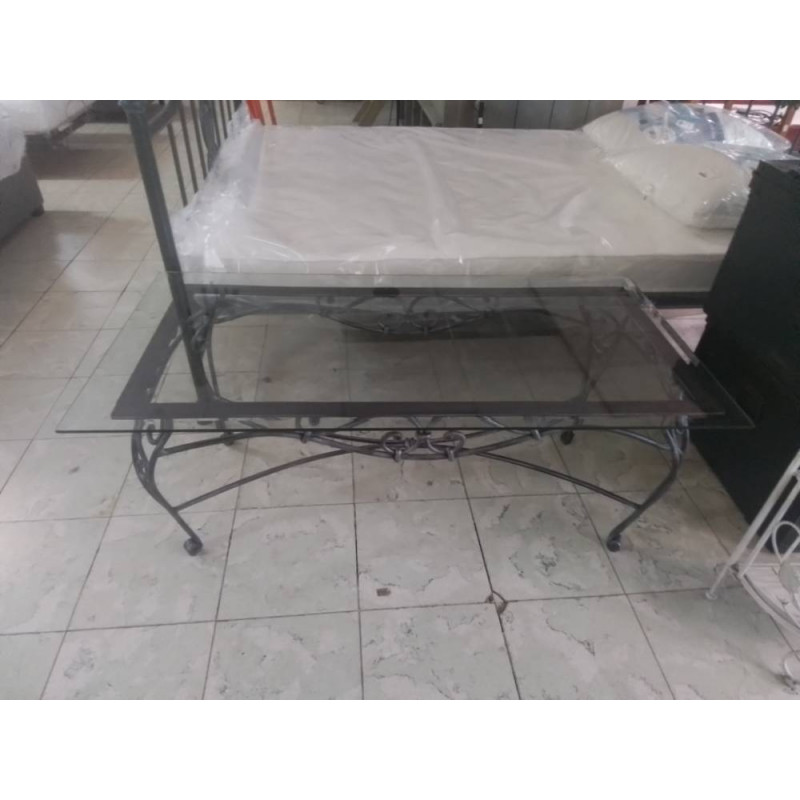 TABLE DE SALON FER FORGE DESSUS VERRE 