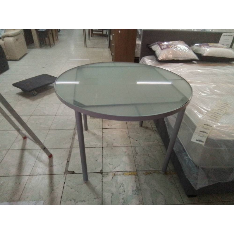 TABLE DE CUISINE RONDE METAL ET VERRE