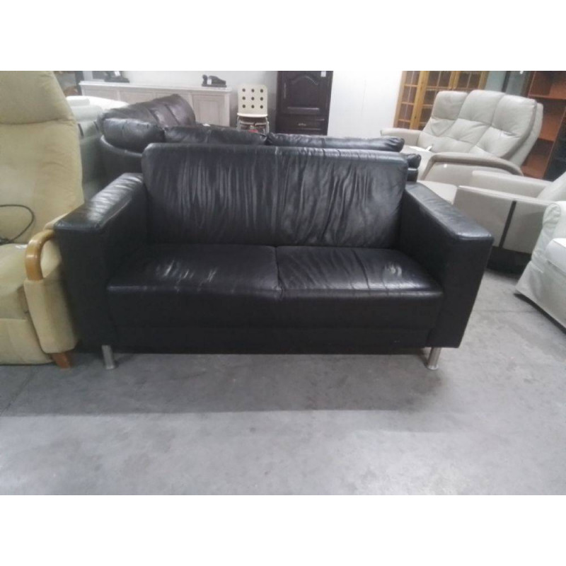 CANAPE 2 PLACES CUIR NOIR