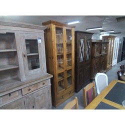VITRINE 2 PORTES 1 TIROIR PIN MASSIF 90X34X214