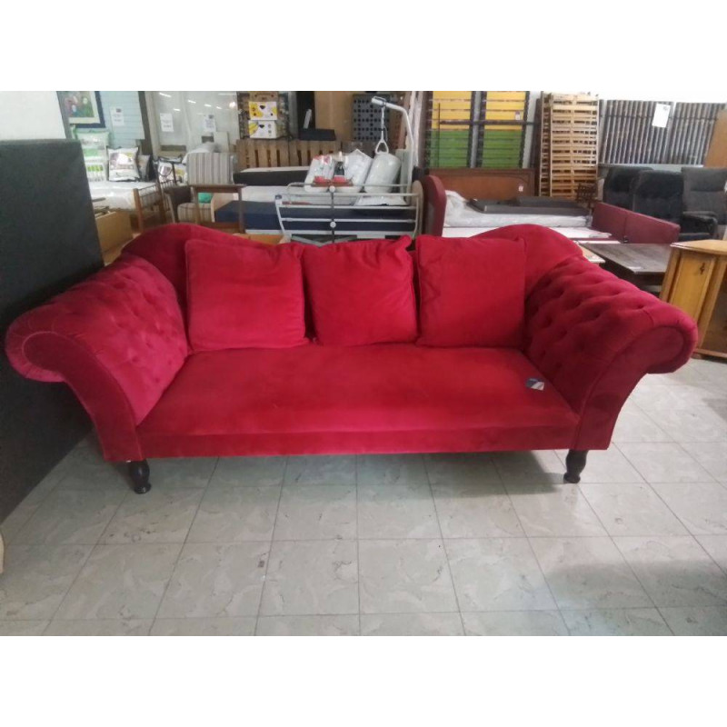 CANAPE 3 PLACES VELOURS ROUGE 