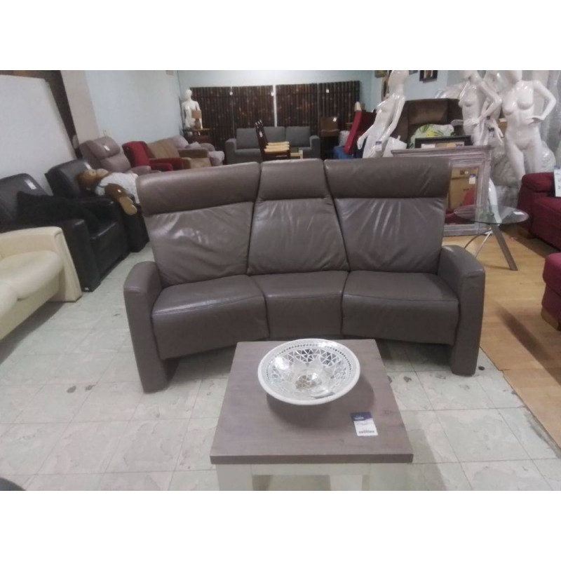 CANAPE 3 PLACES CUIR GRIS 