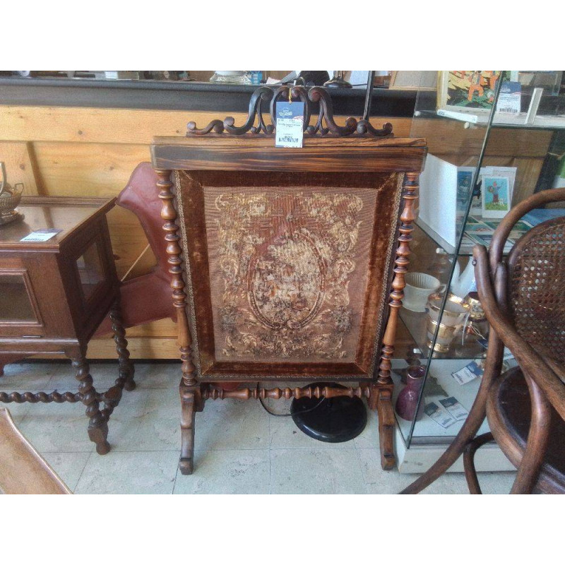 PARE FEU ANCIEN TAPISSERIE ET BOIS