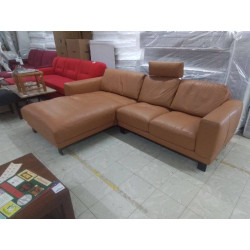 CANAPE D ANGLE CUIR CARAMEL