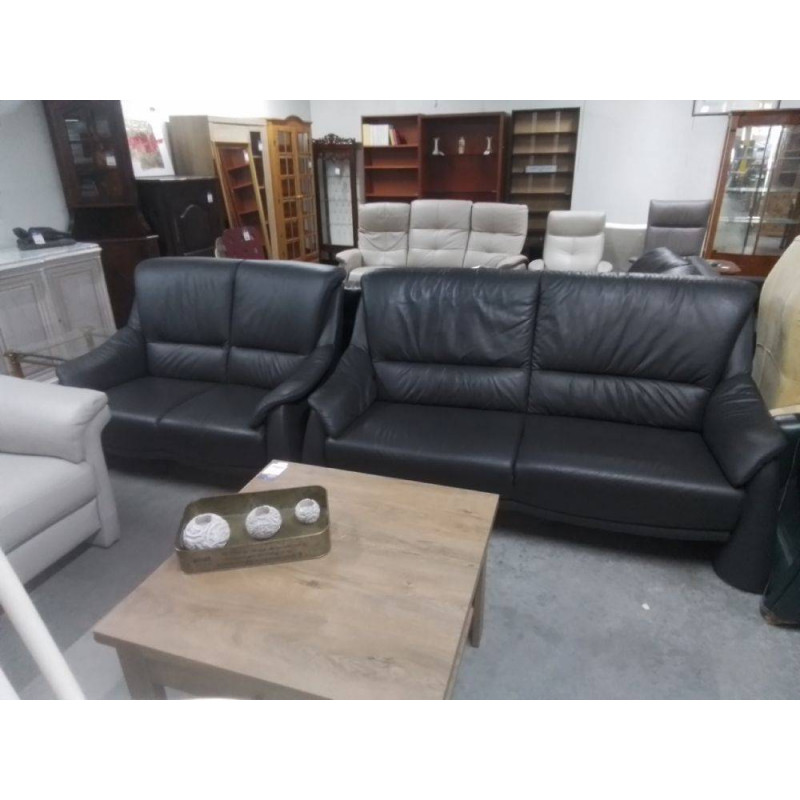SALON 3+2 CUIR GRIS FONCE 