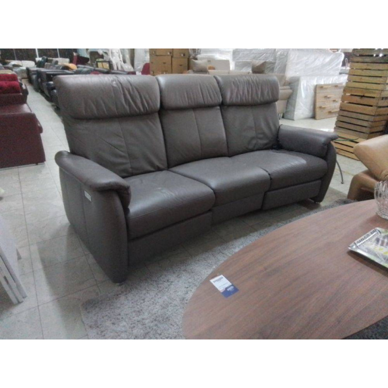 CANAPE 3 PLACES CUIR GRIS 2 RELAX ELECTRIQUES INCLUS