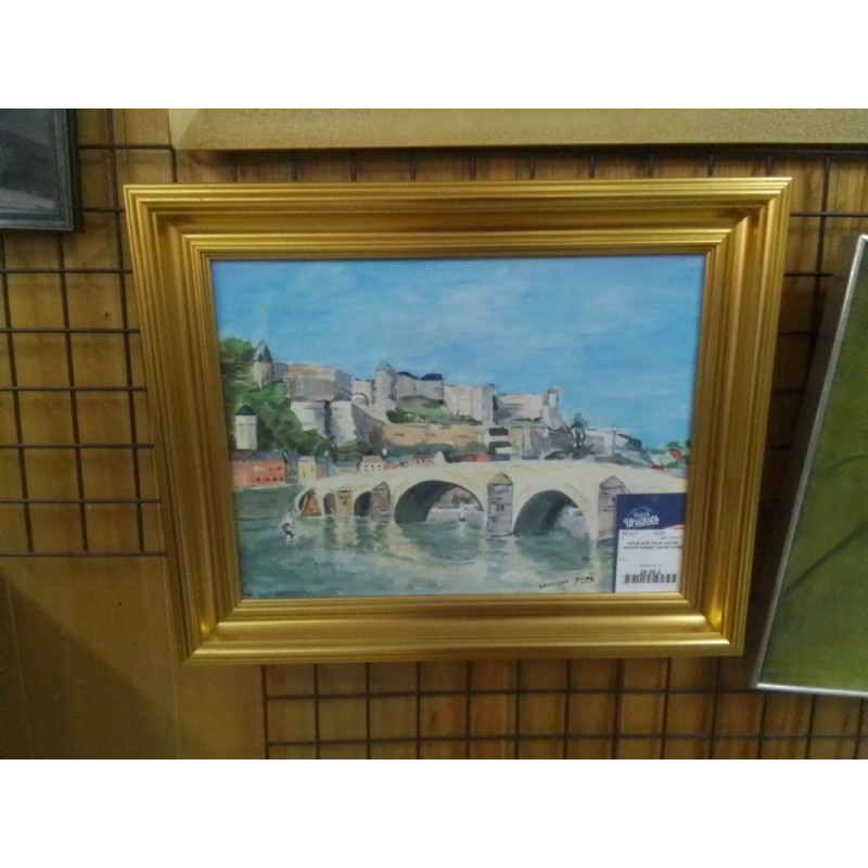 HUILE SUR TOILE VUE DE NAMUR SIGNEE CADRE DORE