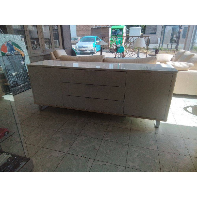 BUFFET BAS LAQUE BLANC 2 PORTES 3 TIROIRS 