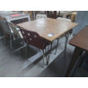 TABLE CARREE PLATEAU BOIS EXOTIQUE PIEDS METAL