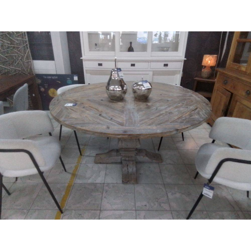 TABLE BOIS MASSIF CERUSE RONDE 150 CM