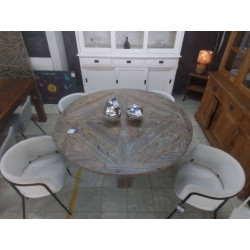 TABLE BOIS MASSIF CERUSE RONDE 150 CM