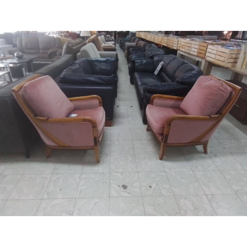 FAUTEUILS MERISIER TISSU VIEUX ROSE LA PAIRE JEAN ROCHE