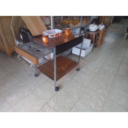 DESSERTE A ROULETTES VINTAGE AVEC CHAUFFE PLAT ET RANGE COUVERTS