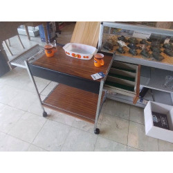 DESSERTE A ROULETTES VINTAGE AVEC CHAUFFE PLAT ET RANGE COUVERTS